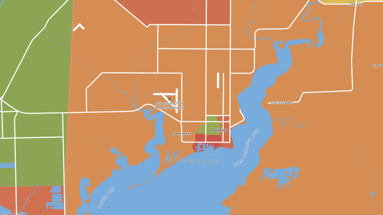 Palacios, TX Map of Robbery Rates
