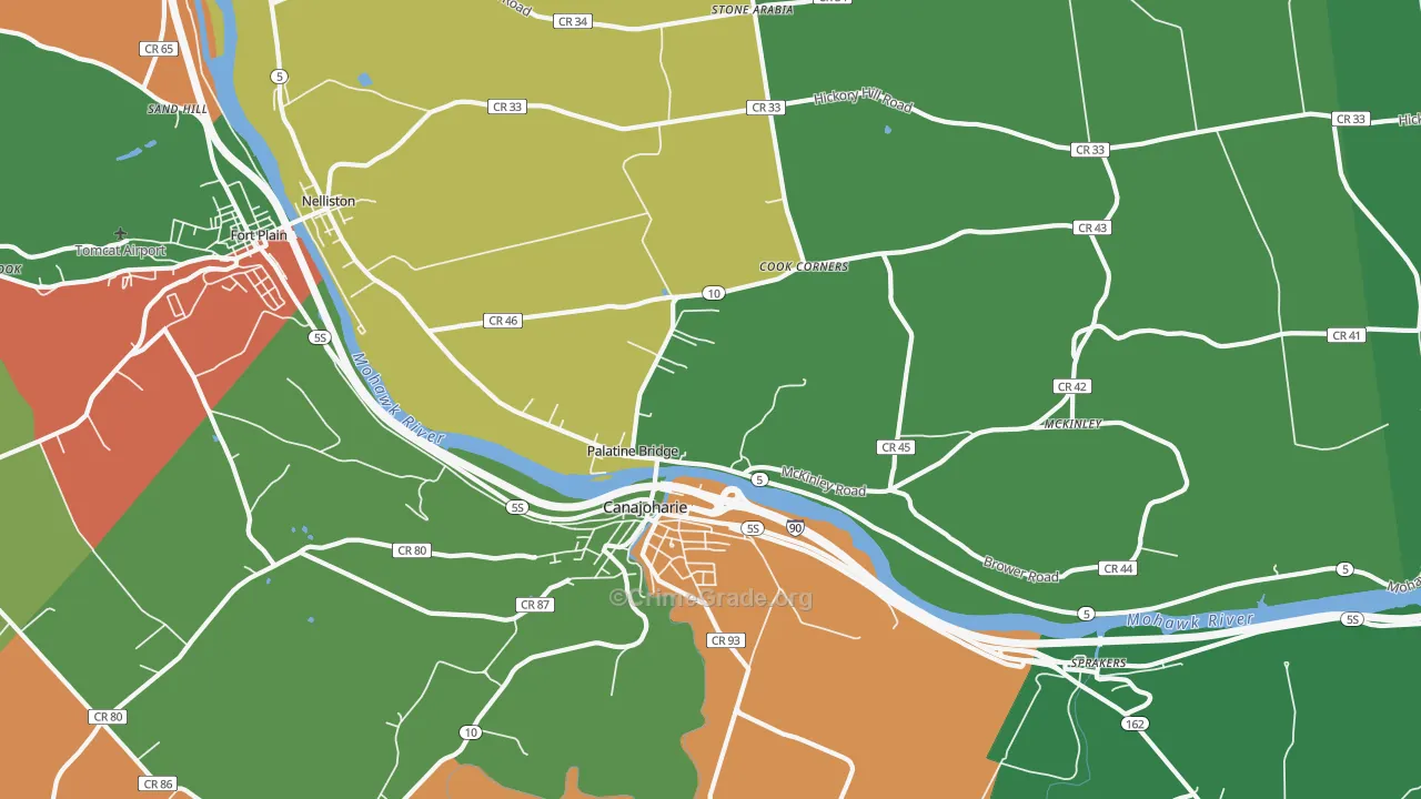 Palatine Bridge, NY Map of Robbery Rates