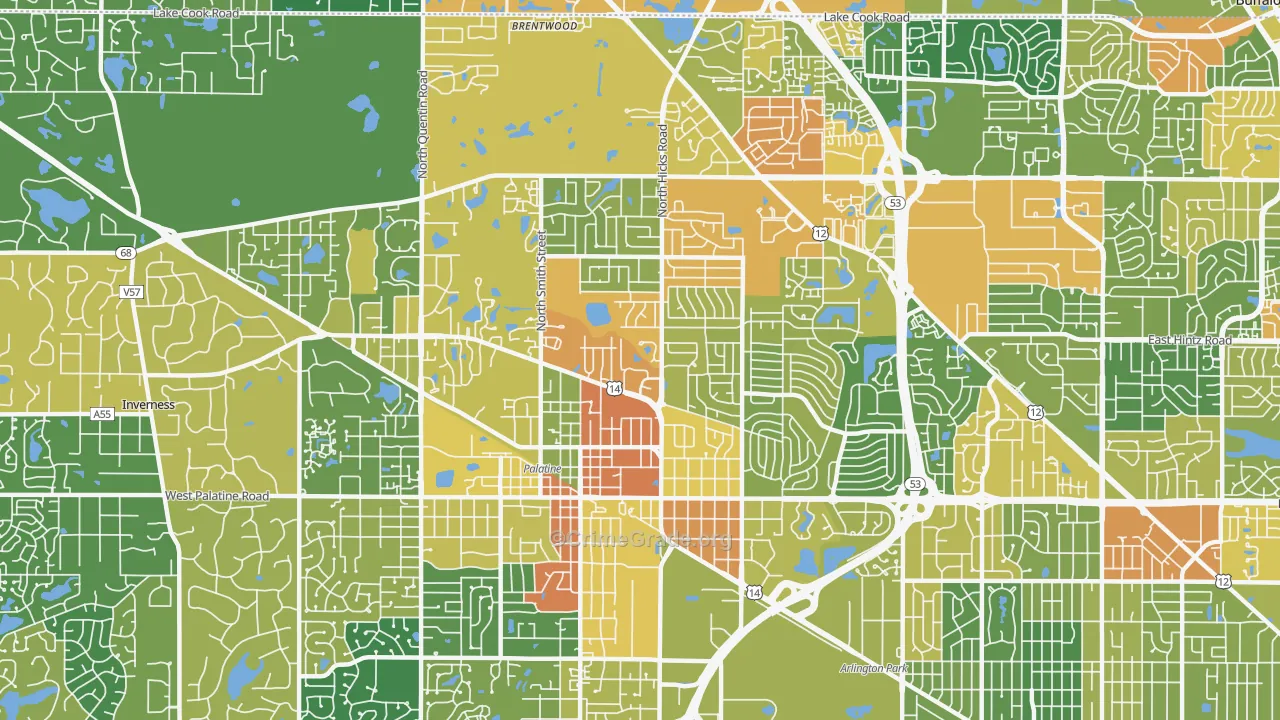Palatine, IL Map of Robbery Rates