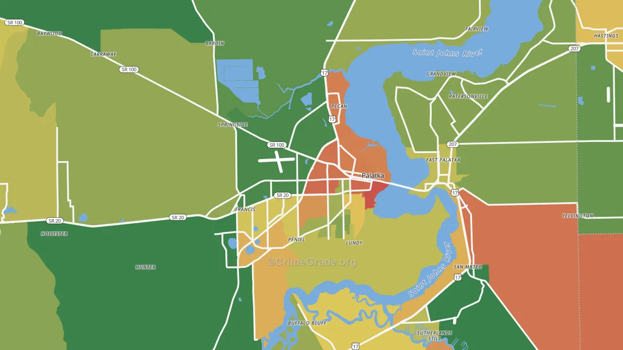 Palatka, FL Map of Robbery Rates