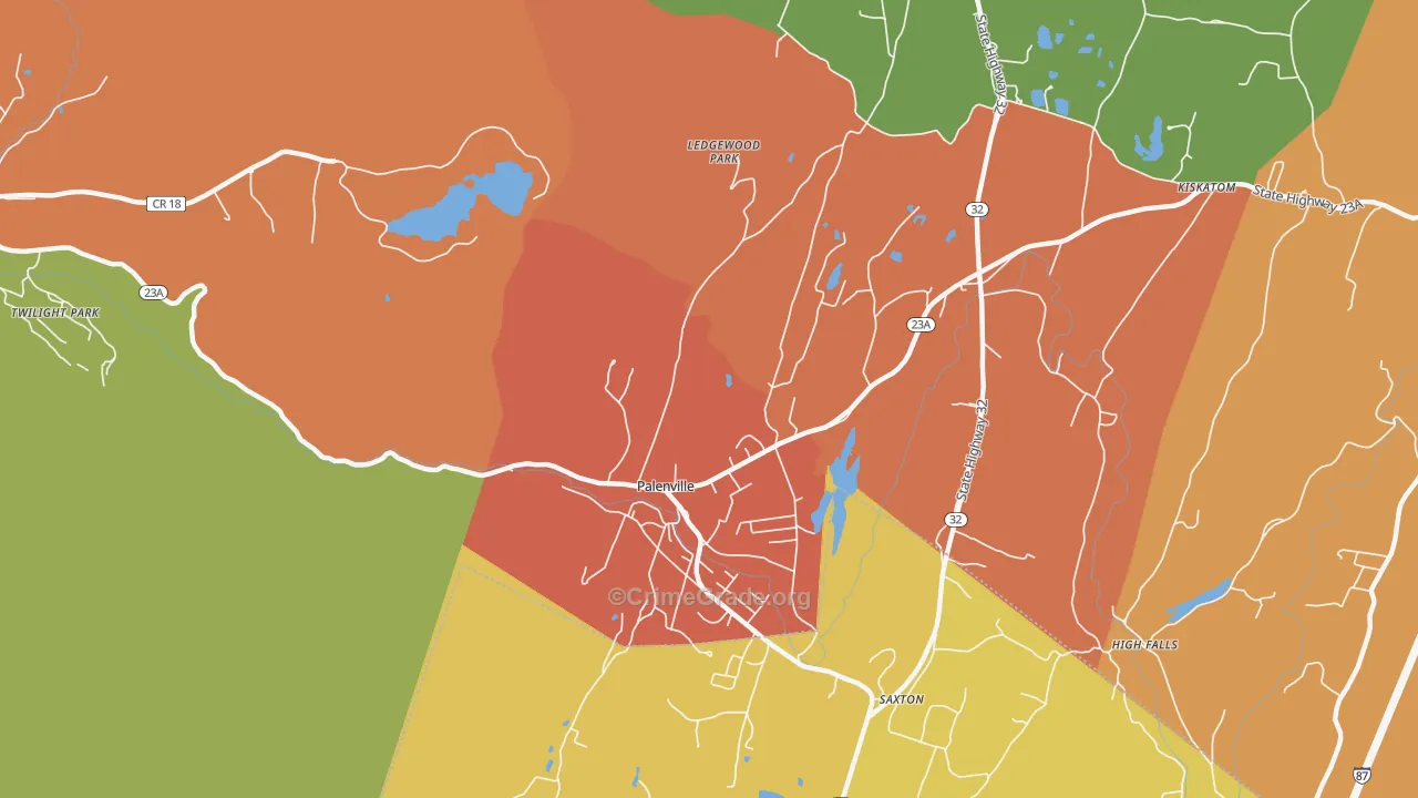 Palenville, NY Map of Robbery Rates