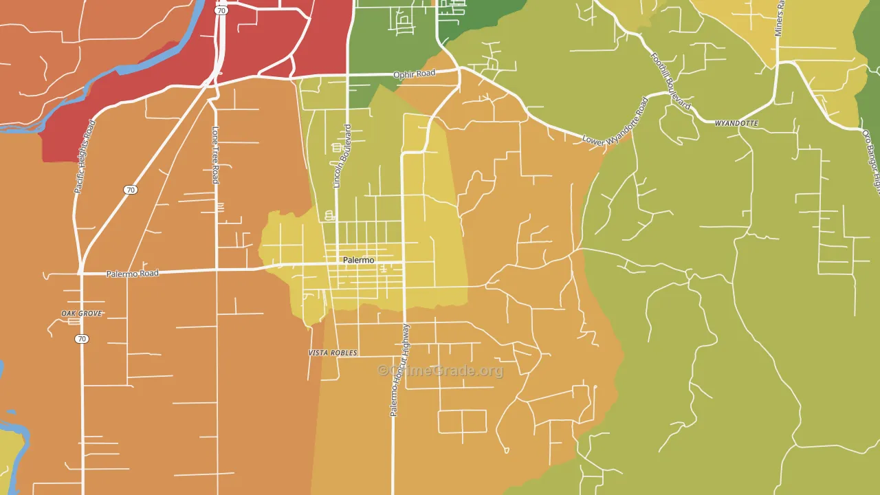 Palermo, CA Map of Robbery Rates