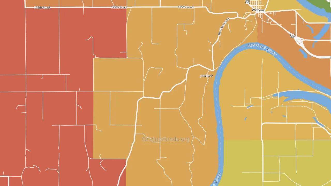 Palermo, KS Map of Robbery Rates