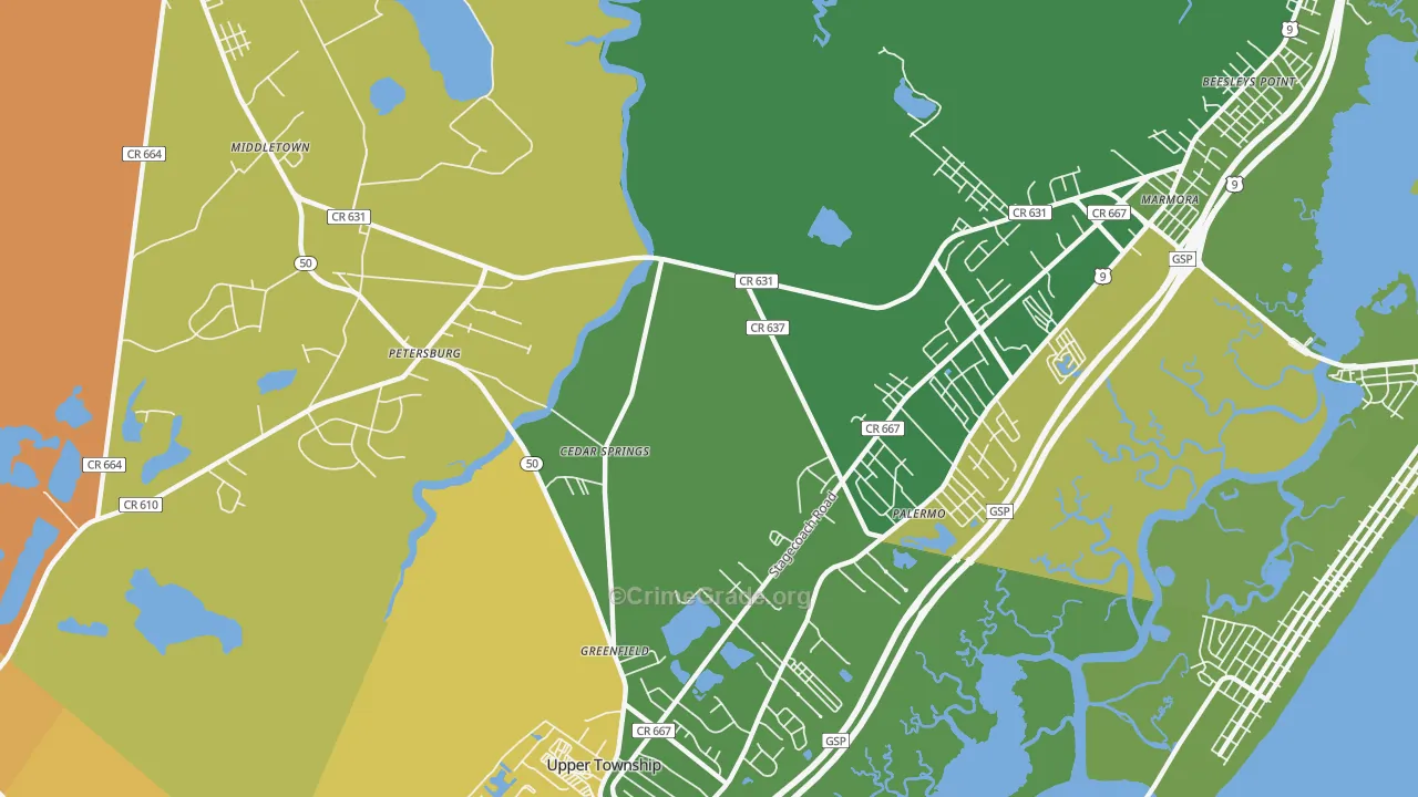 Palermo, NJ Map of Robbery Rates