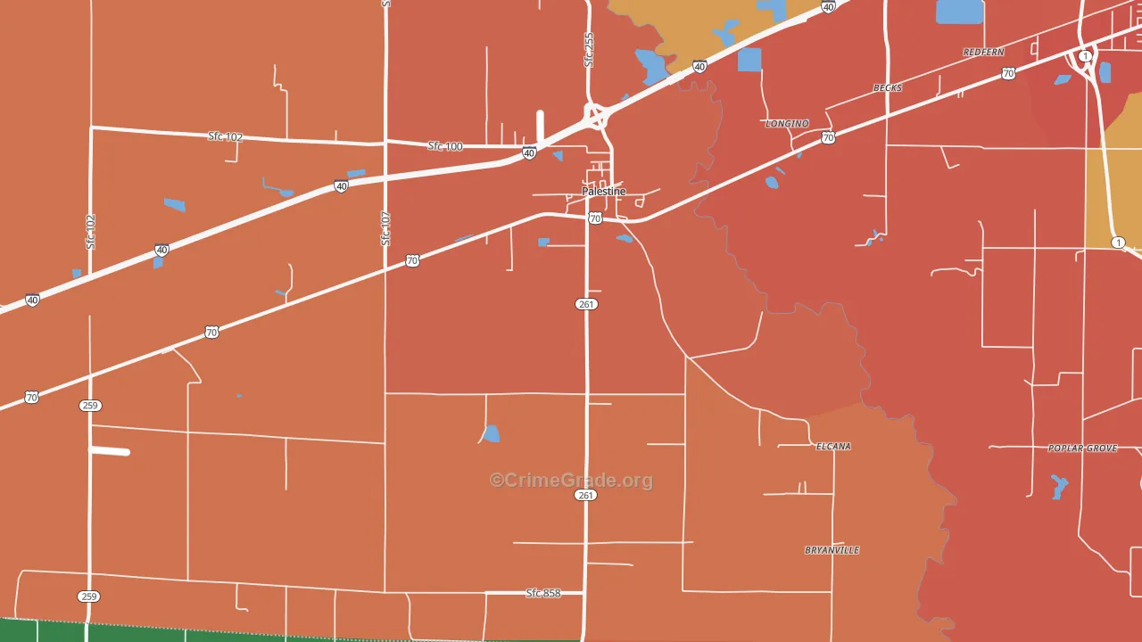 Palestine, AR Map of Robbery Rates