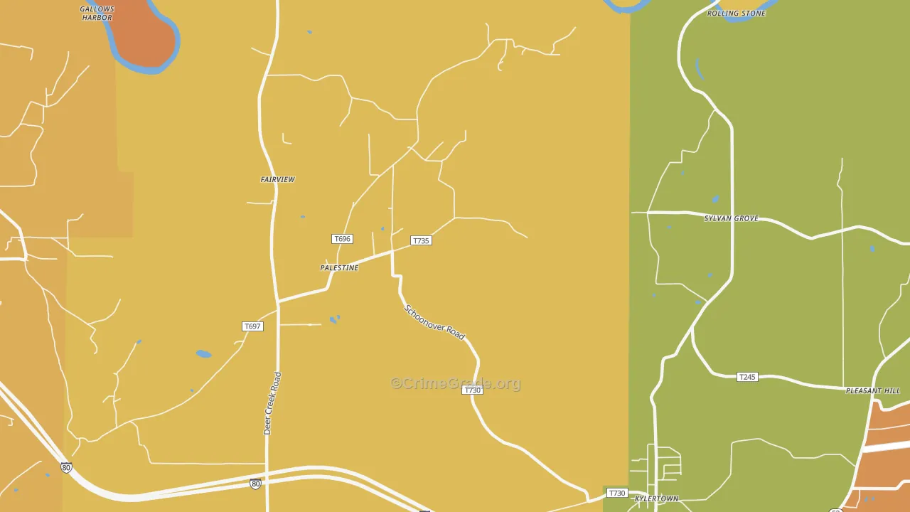 Palestine, PA Map of Robbery Rates