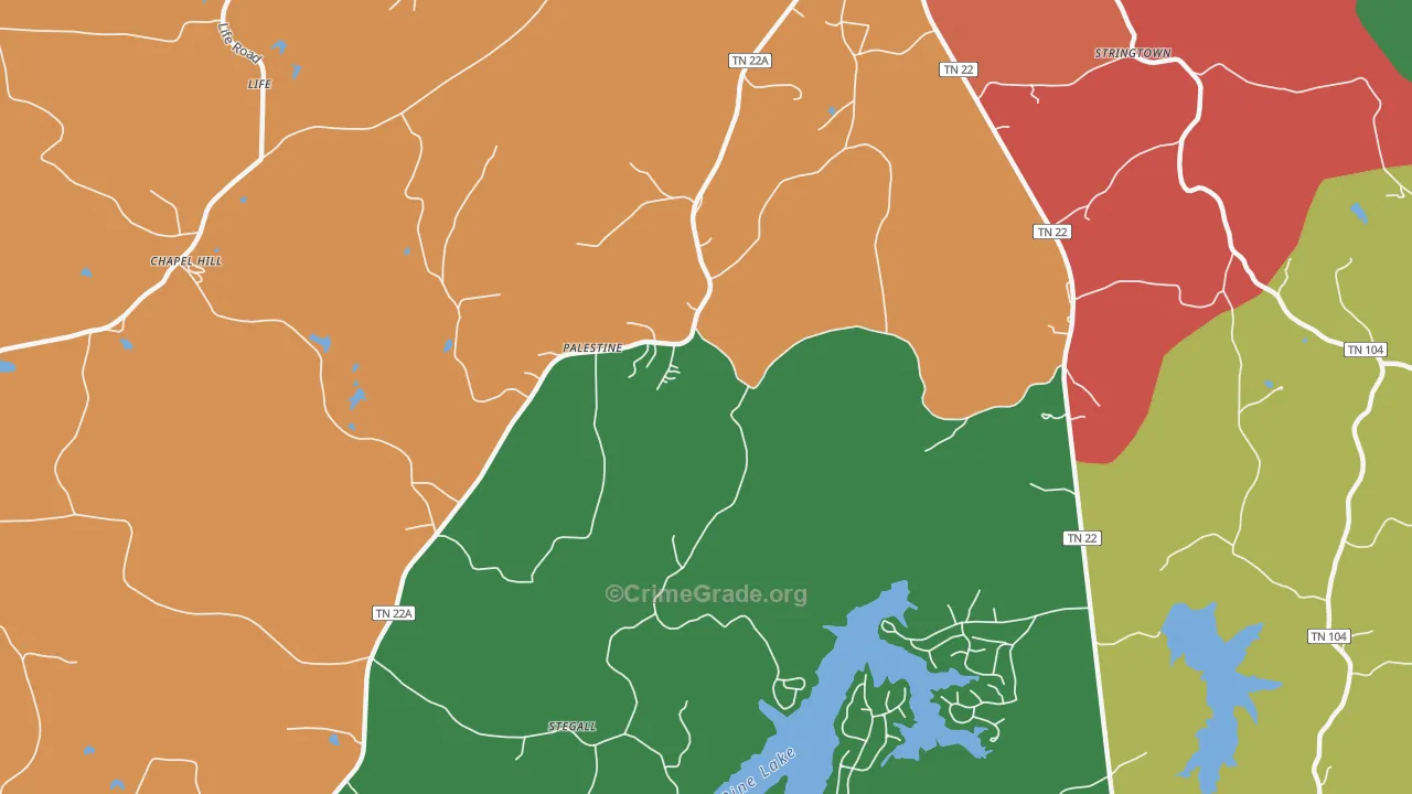 Palestine, TN Map of Robbery Rates