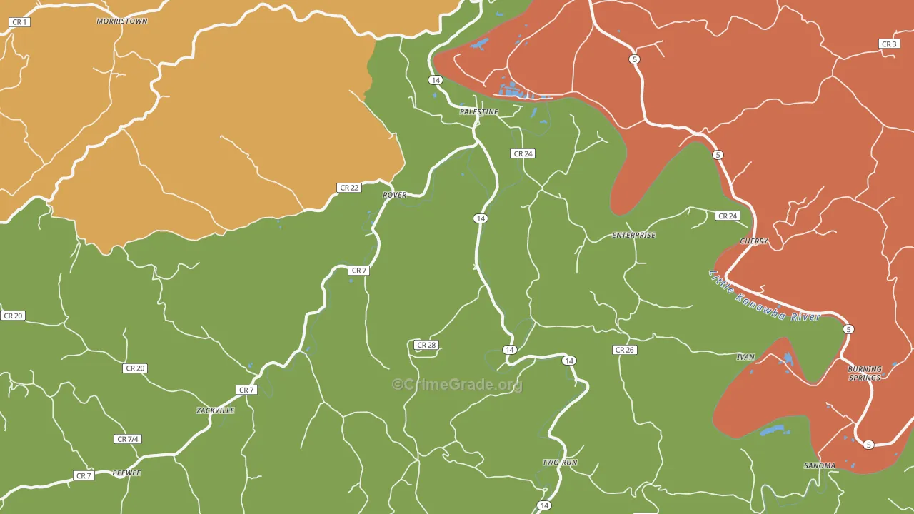 Palestine, WV Map of Robbery Rates