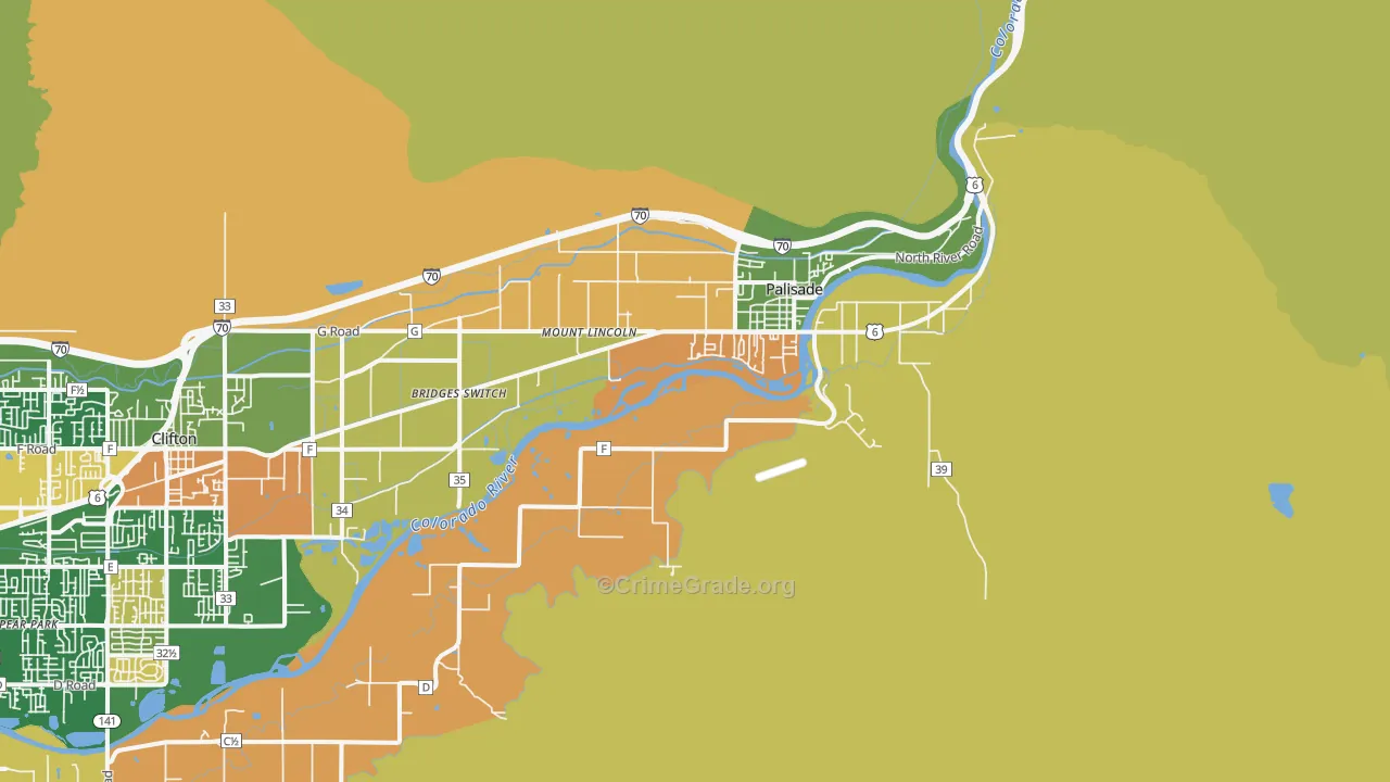 Palisade, CO Map of Robbery Rates