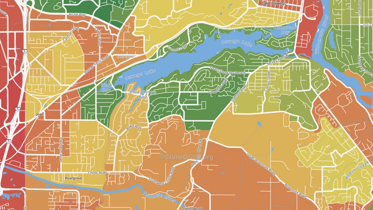 Palisades, Lake Oswego, OR Map of Robbery Rates