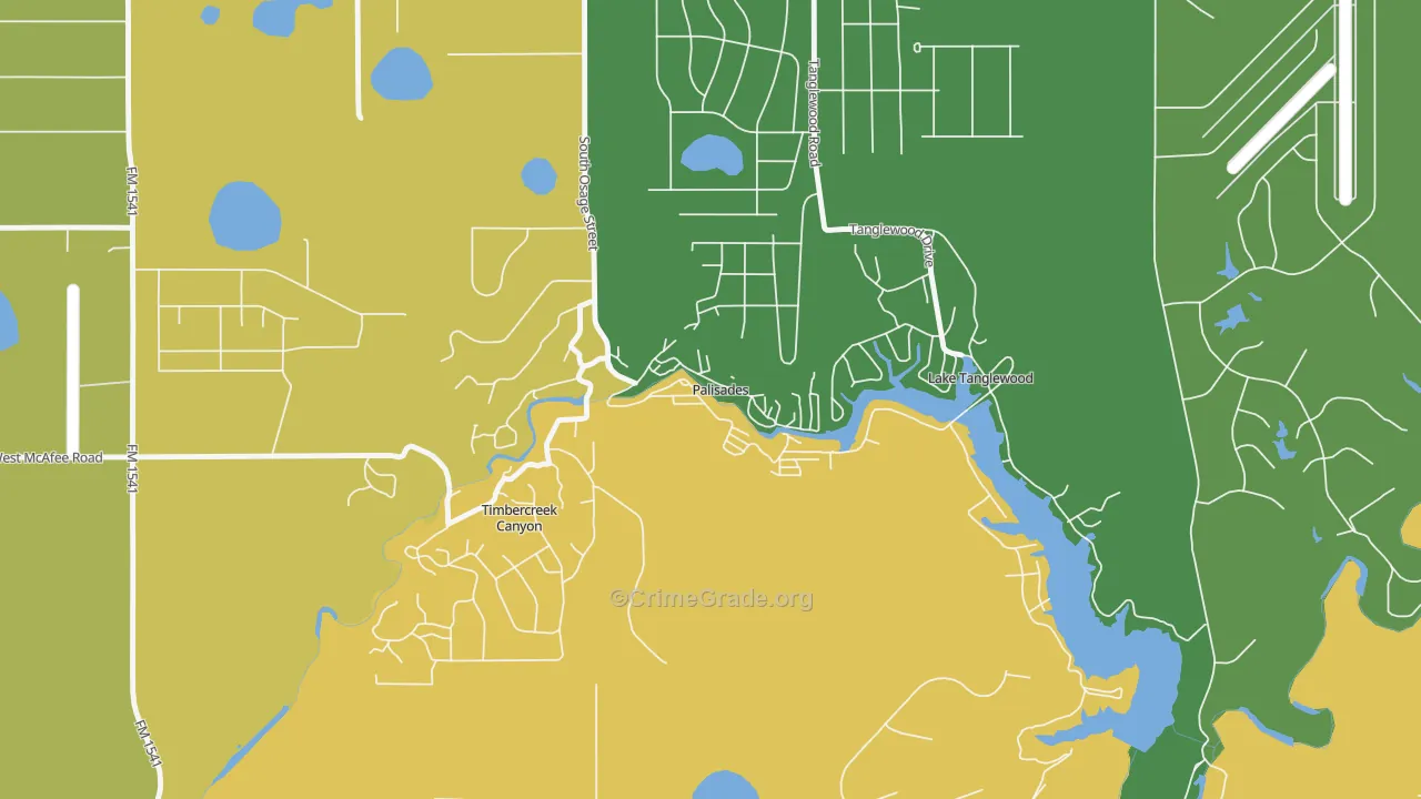 Palisades, TX Map of Robbery Rates