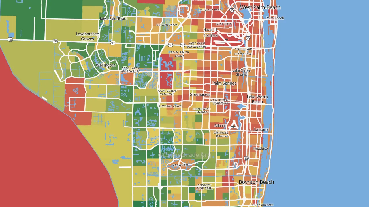 Palm Beach County, FL Map of Robbery Rates