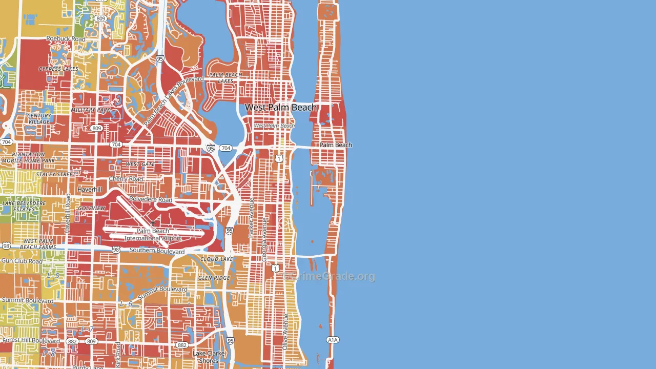 Palm Beach, FL Map of Robbery Rates