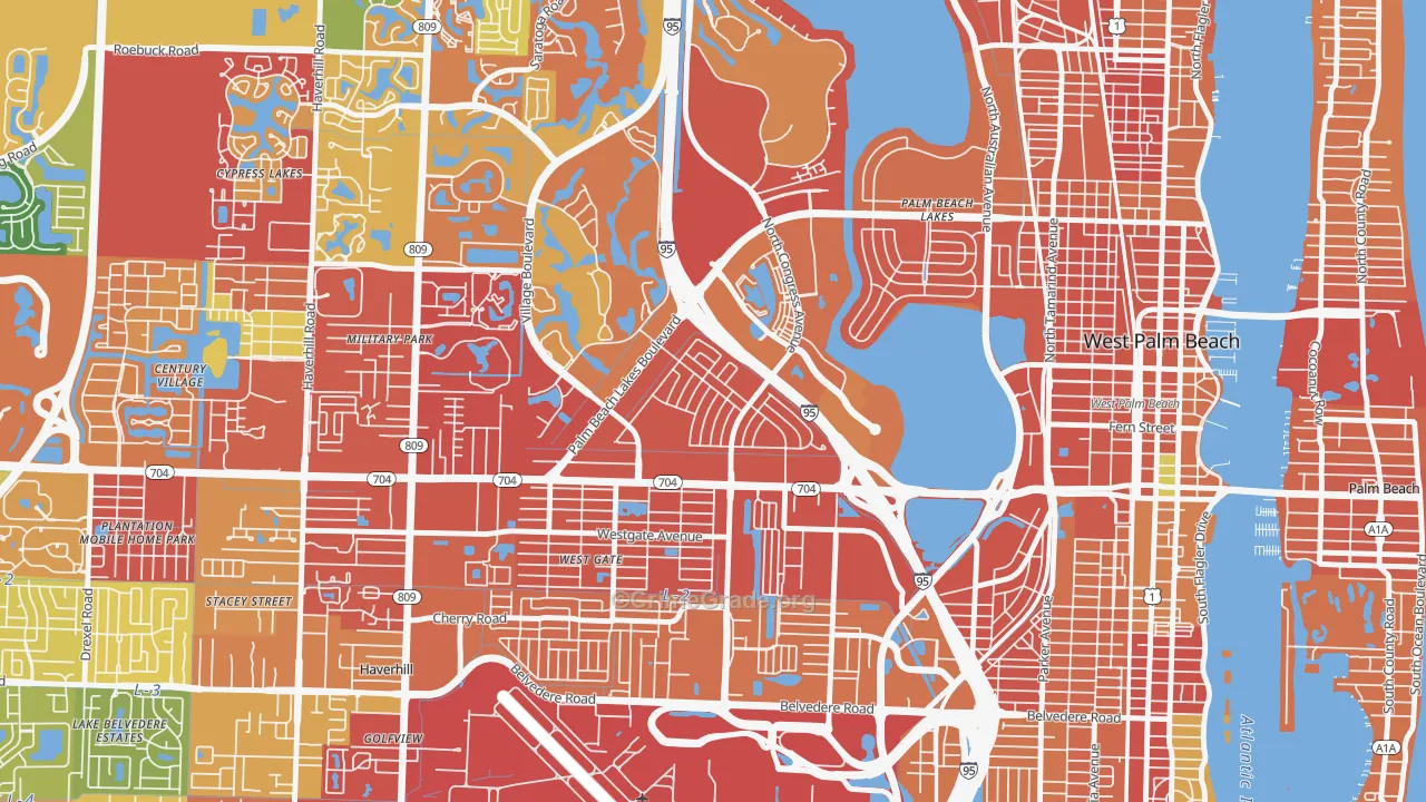 Palm Beach Lakes, West Palm Beach, FL Map of Robbery Rates