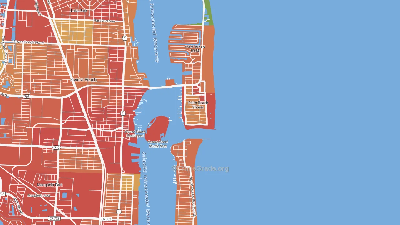 Palm Beach Shores, FL Map of Robbery Rates