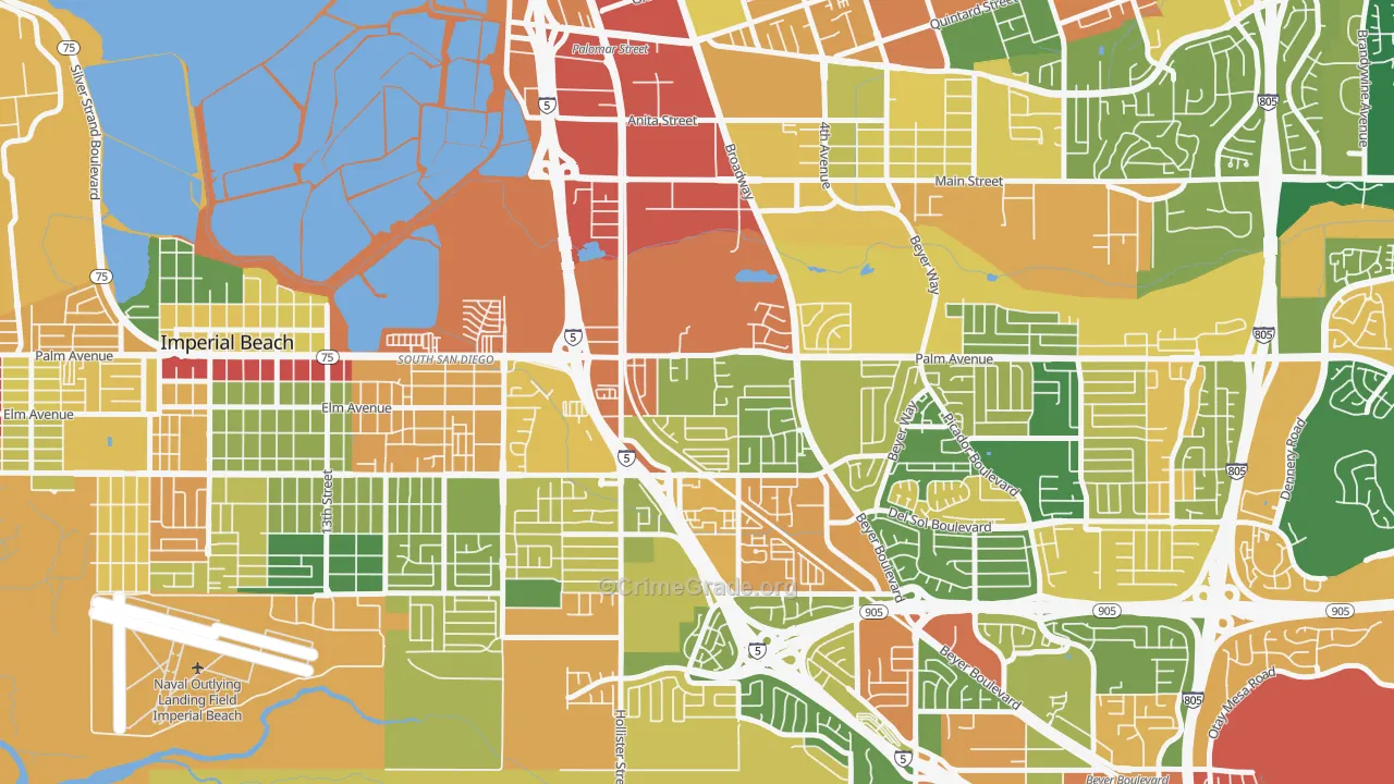 Palm City, San Diego, CA Map of Robbery Rates