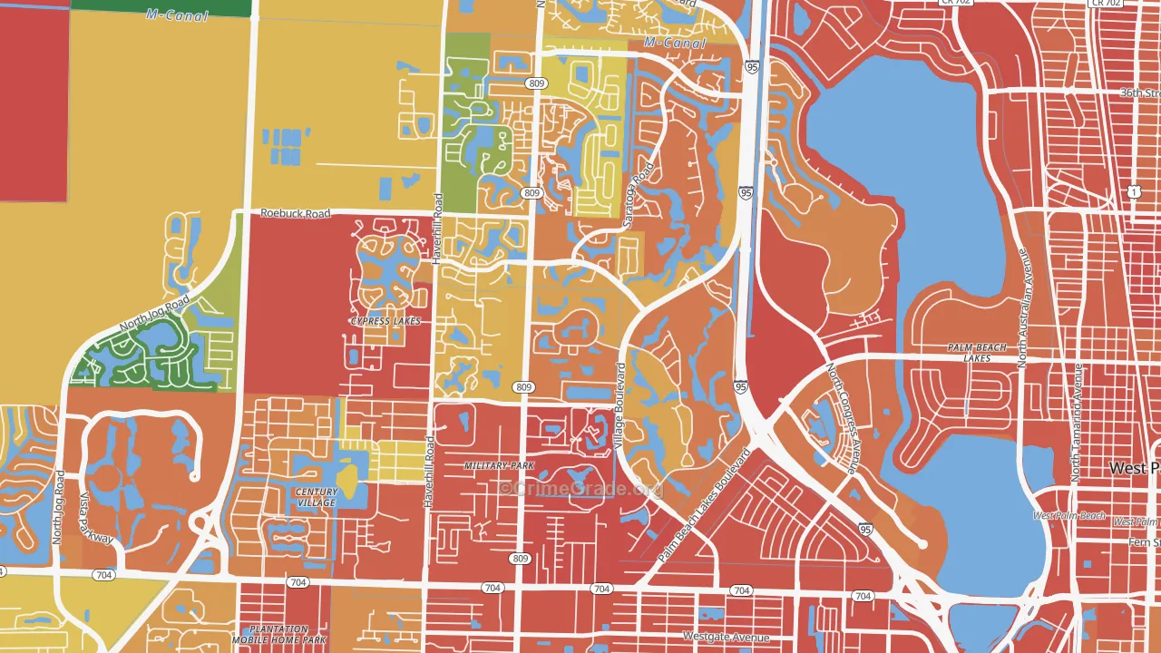 Palm Club Village, West Palm Beach, FL Map of Robbery Rates