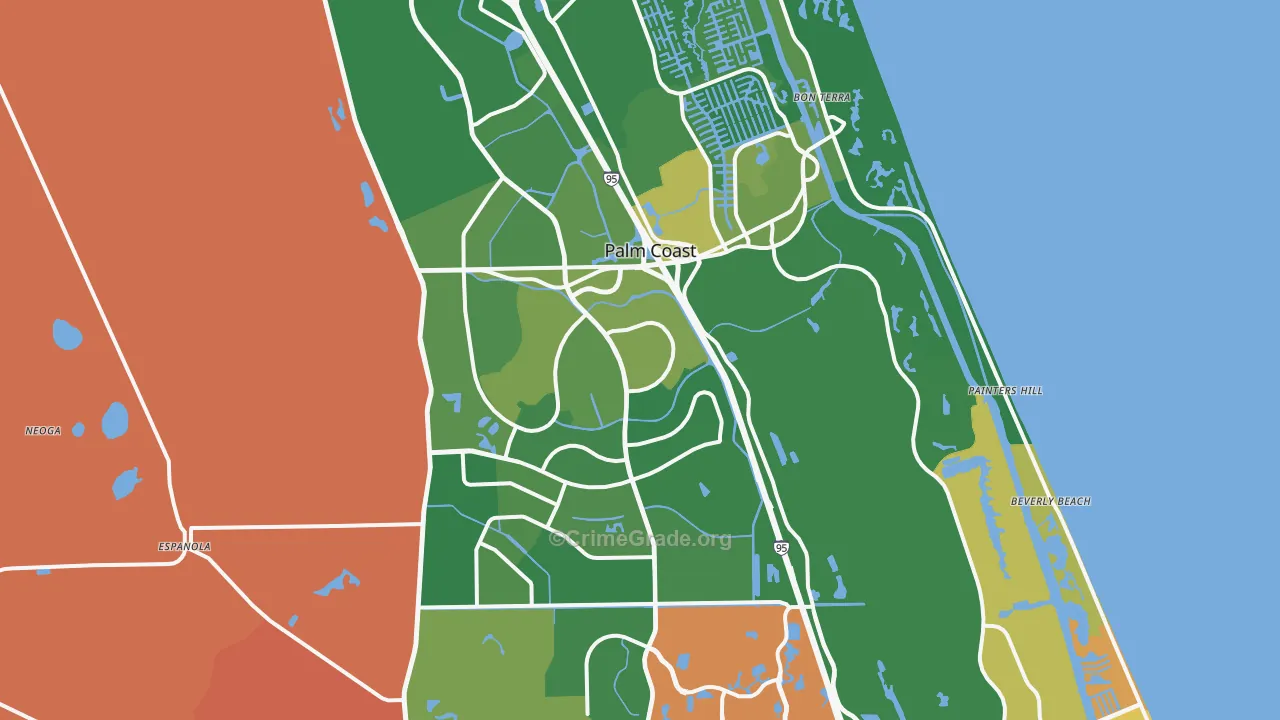 Palm Coast, FL Map of Robbery Rates