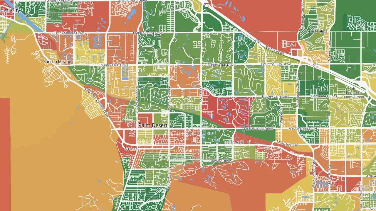 Palm Desert, CA Map of Robbery Rates