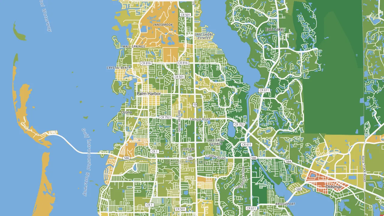 Palm Harbor, FL Map of Robbery Rates