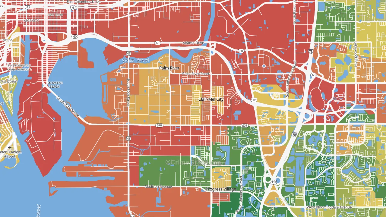Palm River-Clair Mel, FL Map of Robbery Rates