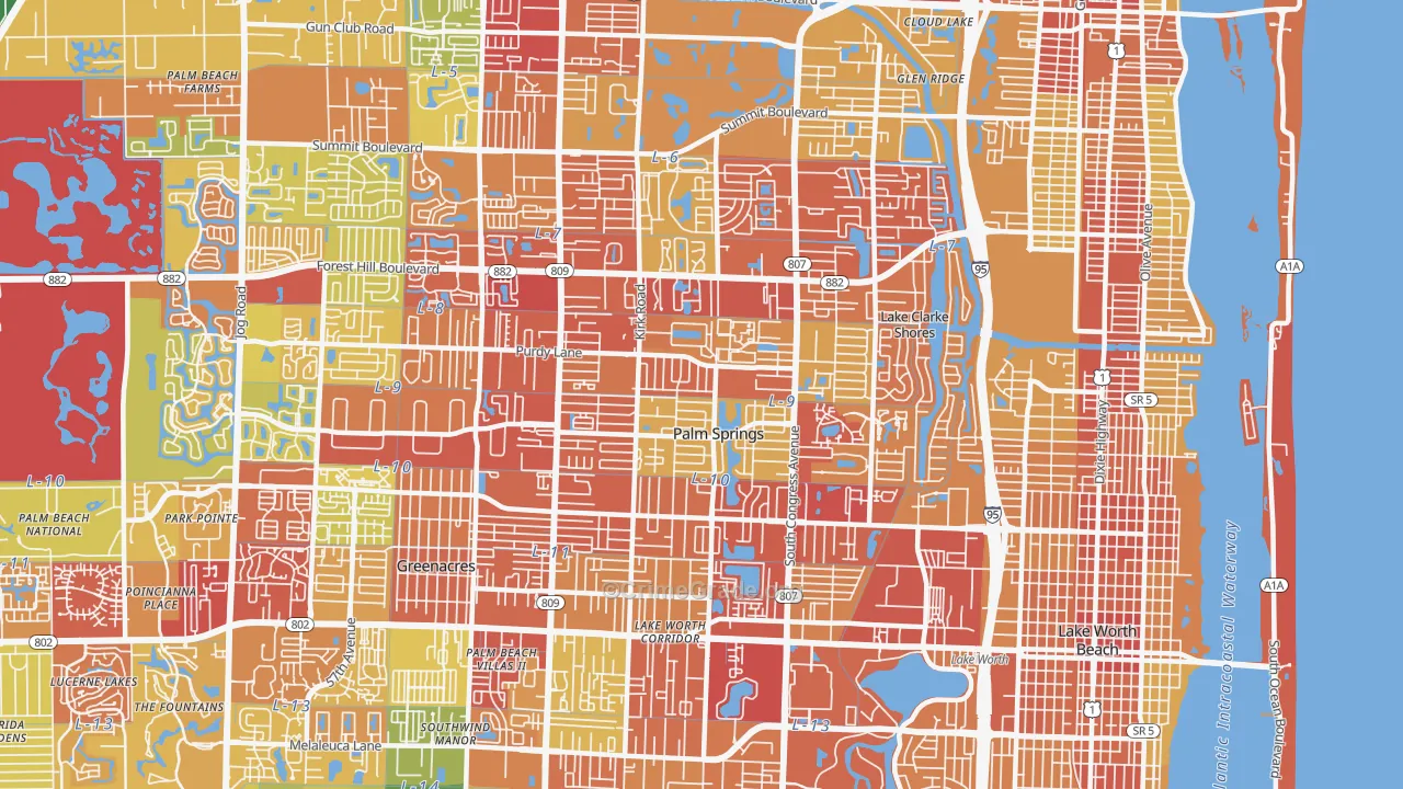 Palm Springs, FL Map of Robbery Rates
