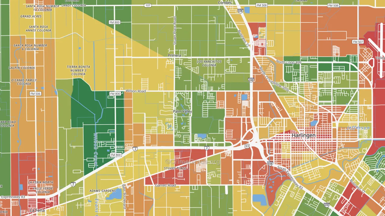 Palm Valley, TX Map of Robbery Rates