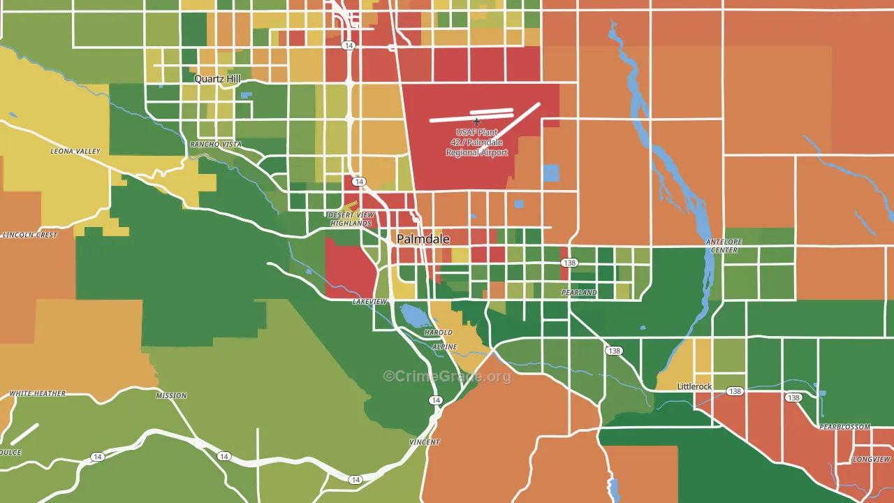Palmdale, CA Map of Robbery Rates