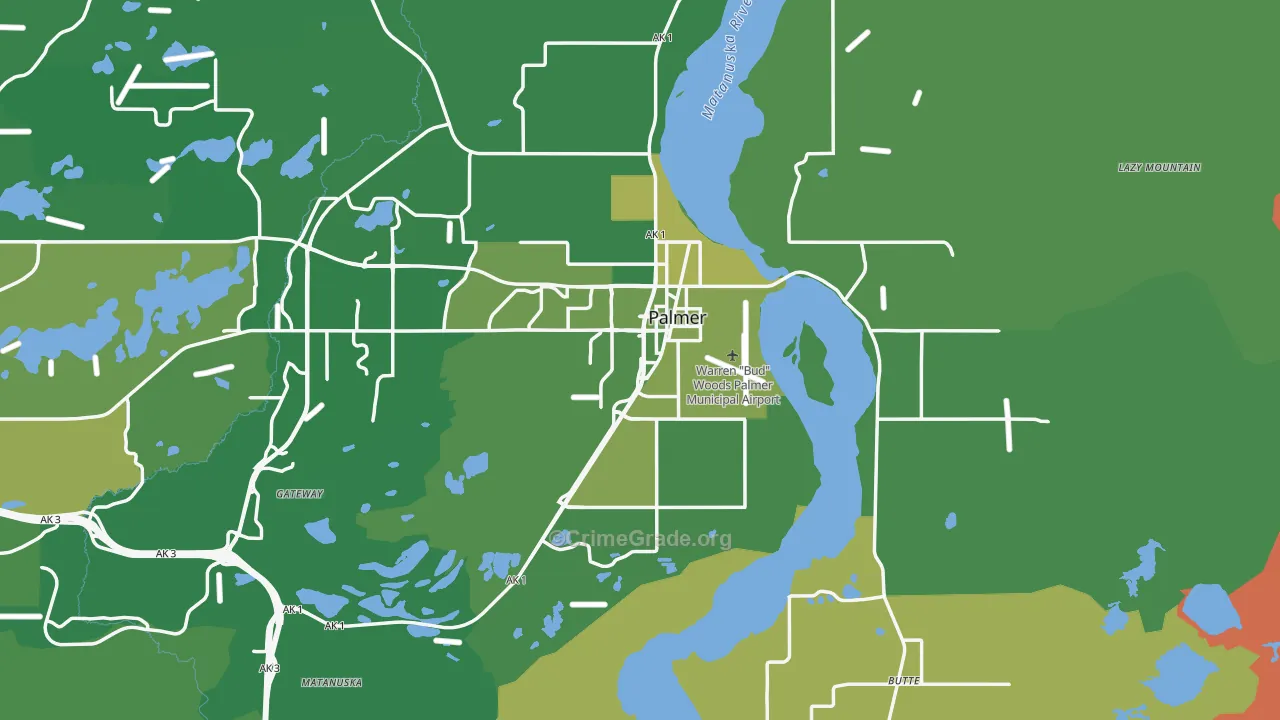 Palmer, AK Map of Robbery Rates
