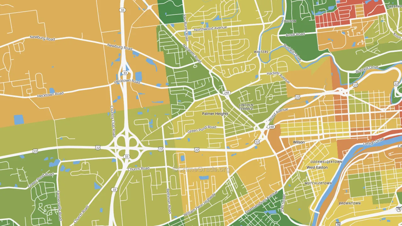 Palmer Heights, Easton, PA Map of Robbery Rates