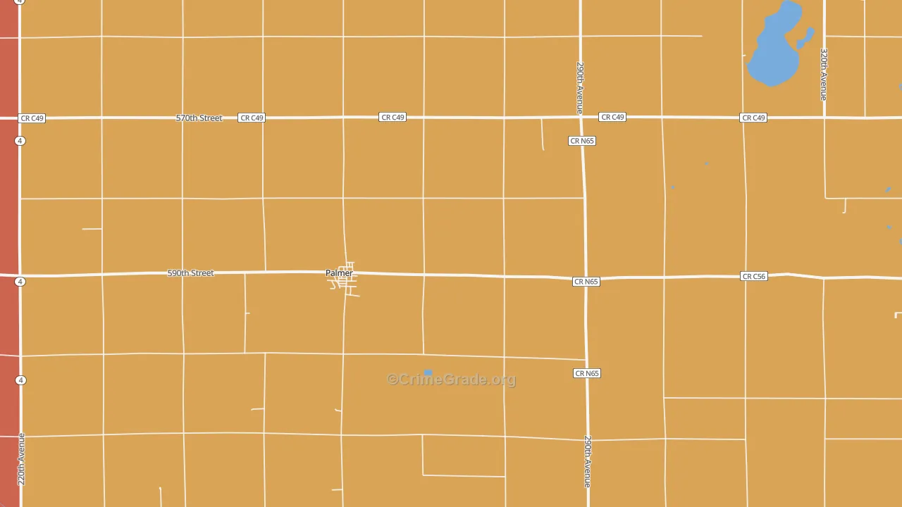 Palmer, IA Map of Robbery Rates
