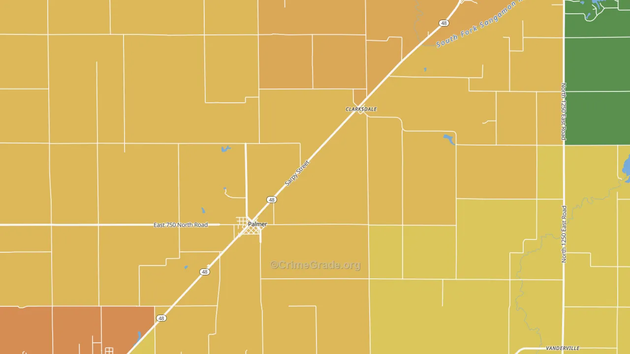 Palmer, IL Map of Robbery Rates