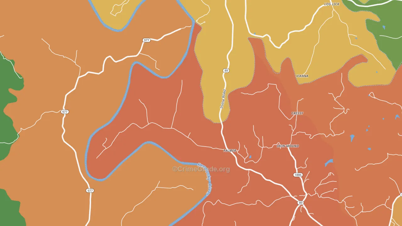 Palmer, KY Map of Robbery Rates