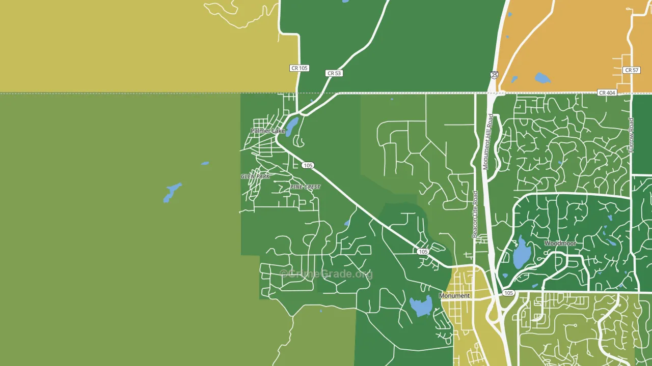 Palmer Lake, CO Map of Robbery Rates