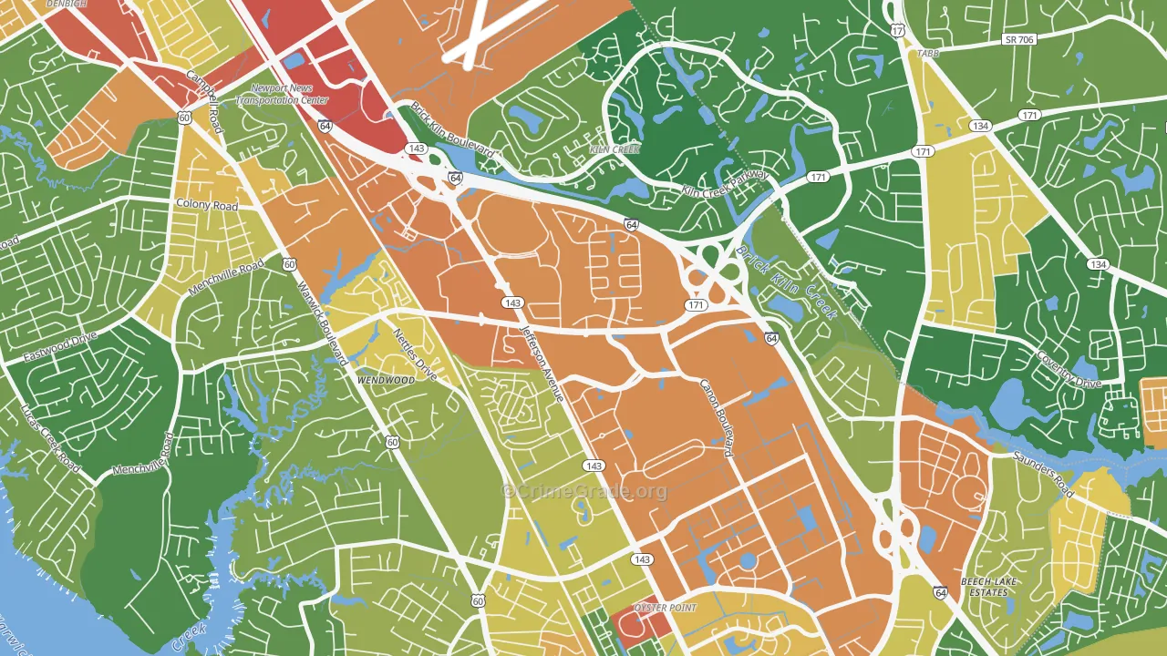 Palmer, Newport News, VA Map of Robbery Rates