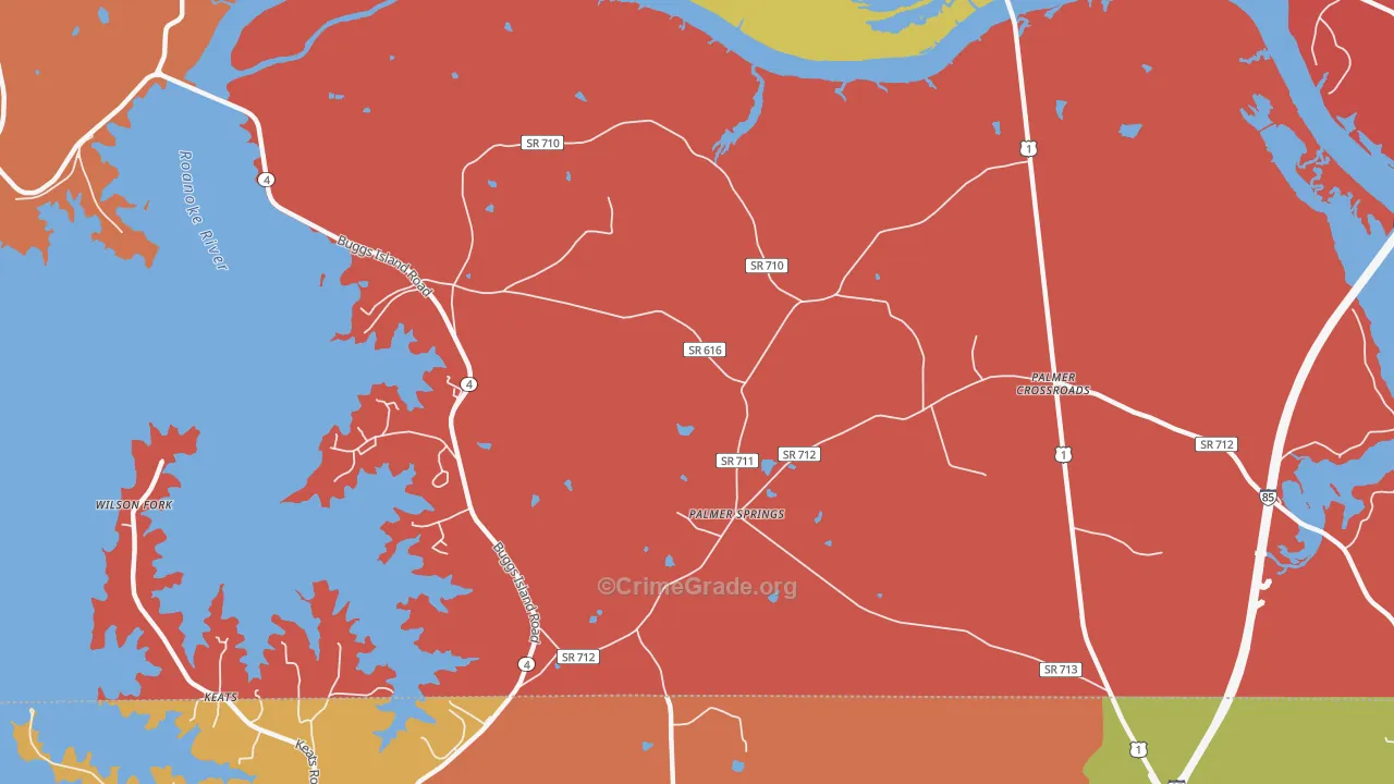 Palmer Springs, VA Map of Robbery Rates