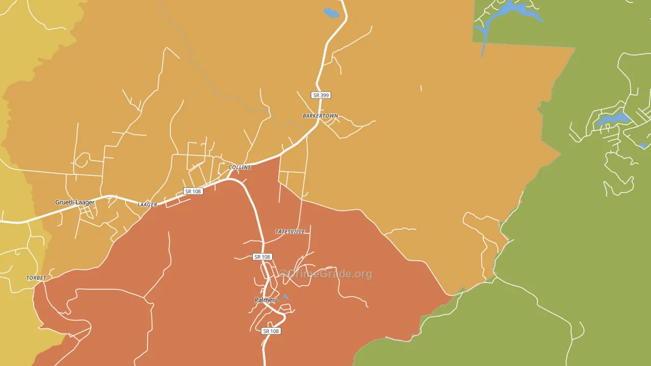 Palmer, TN Map of Robbery Rates