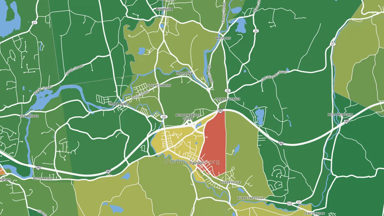 Palmer Town, MA Map of Robbery Rates