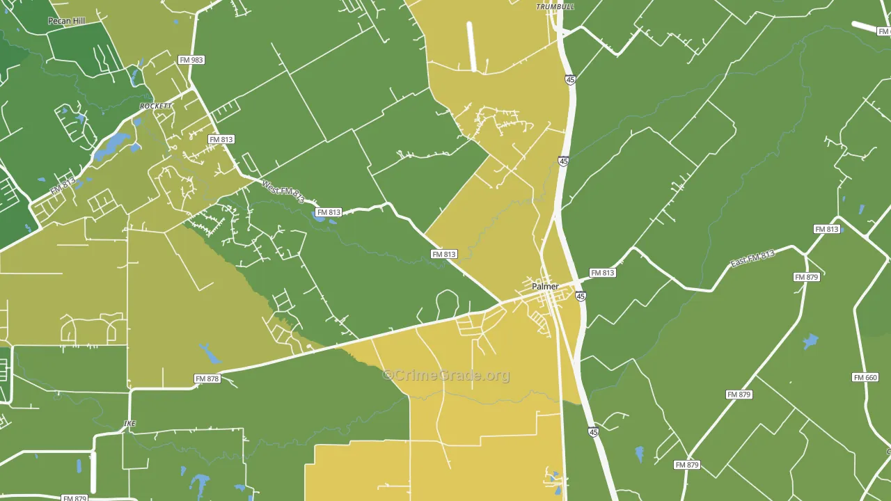 Palmer, TX Map of Robbery Rates