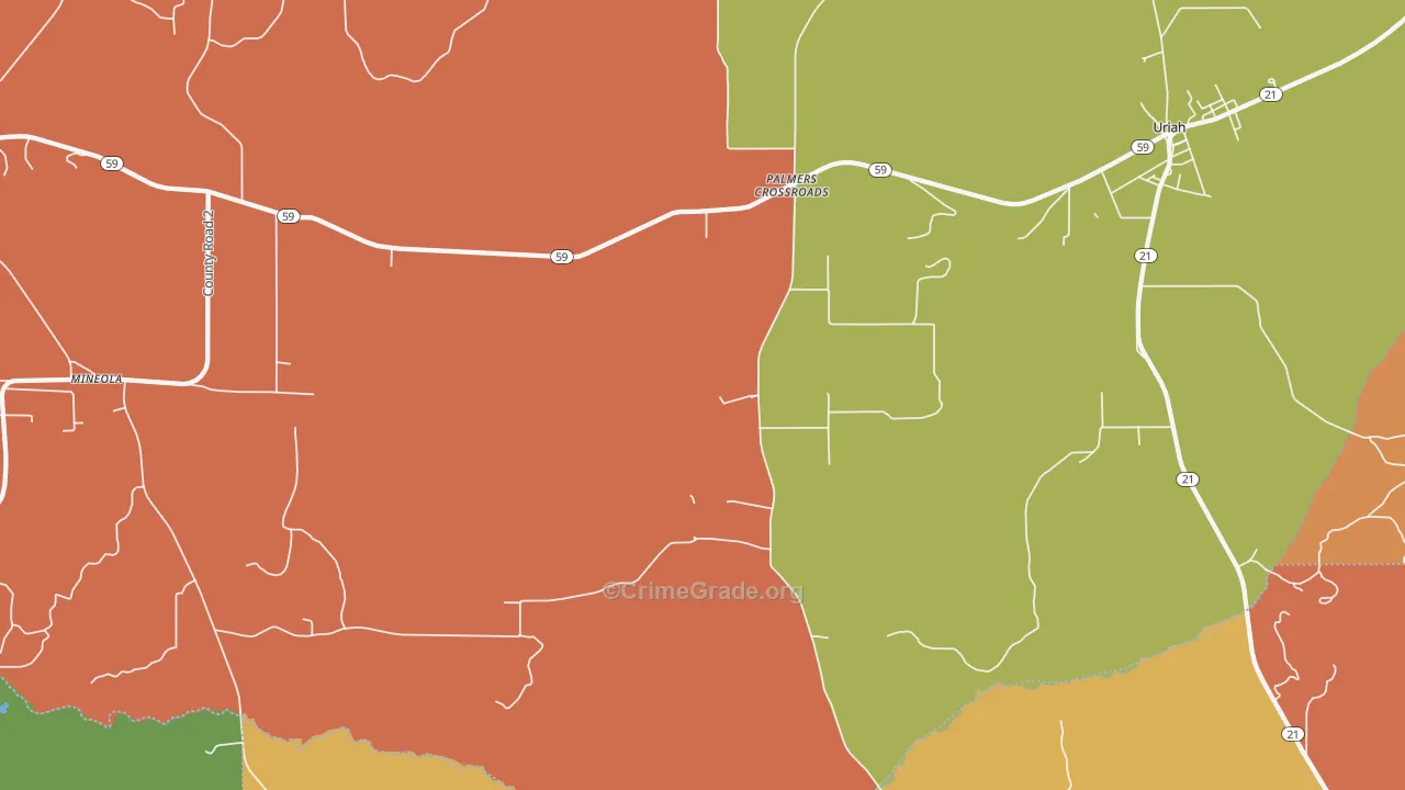 Palmers Crossroads, AL Map of Robbery Rates