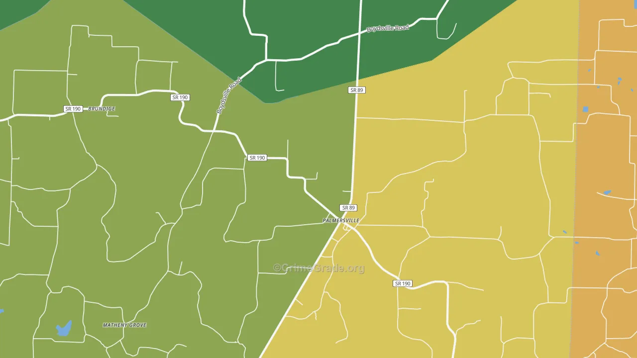 Palmersville, TN Map of Robbery Rates