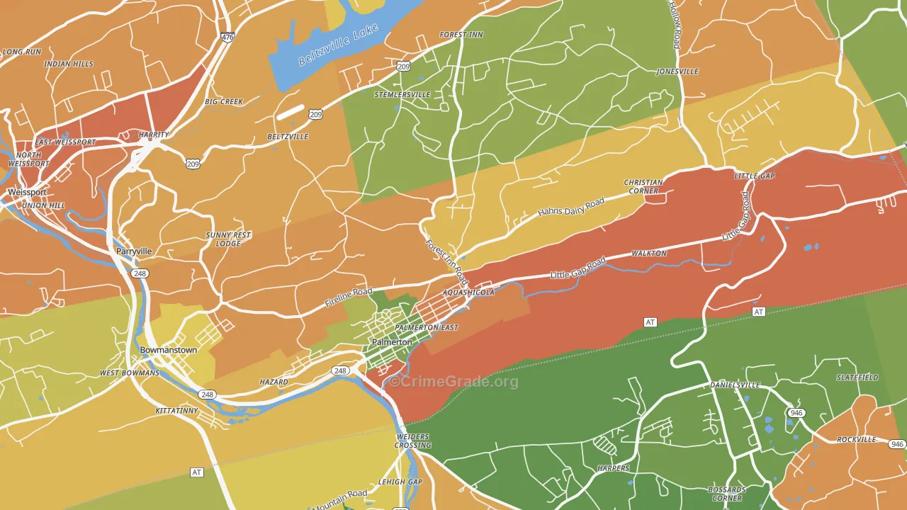 Palmerton, PA Map of Robbery Rates