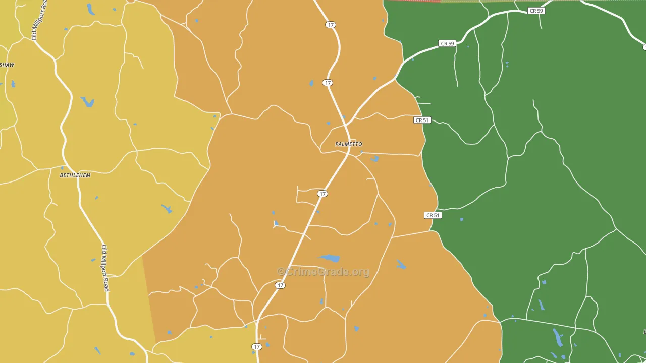 Palmetto, AL Map of Robbery Rates