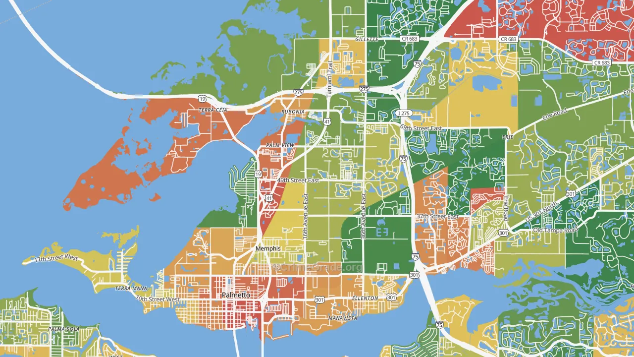 Palmetto, FL Map of Robbery Rates