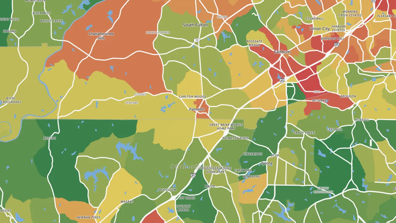 Palmetto, GA Map of Robbery Rates