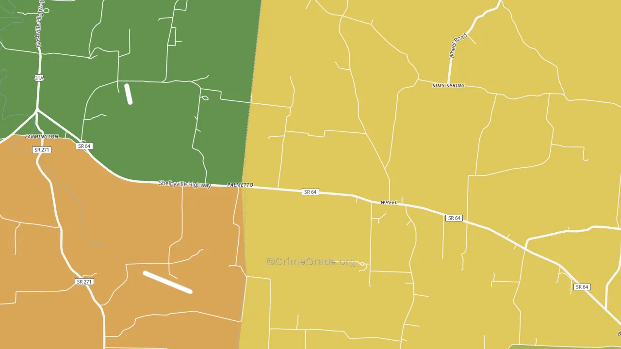 Palmetto, TN Map of Robbery Rates