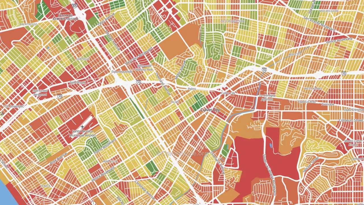Palms, Los Angeles, CA Map of Robbery Rates