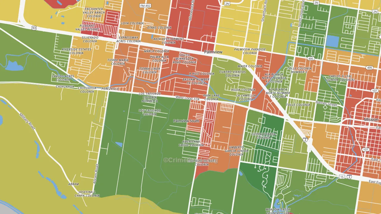 Palmview South, TX Map of Robbery Rates