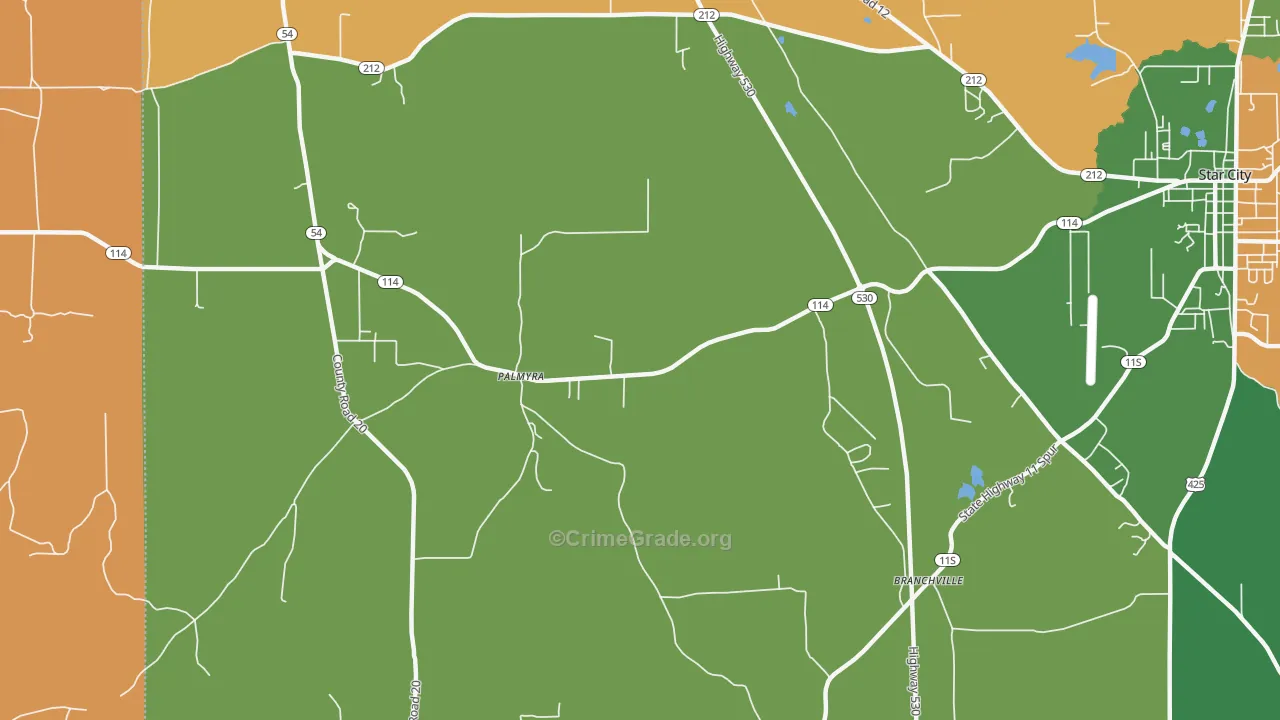 Palmyra, AR Map of Robbery Rates