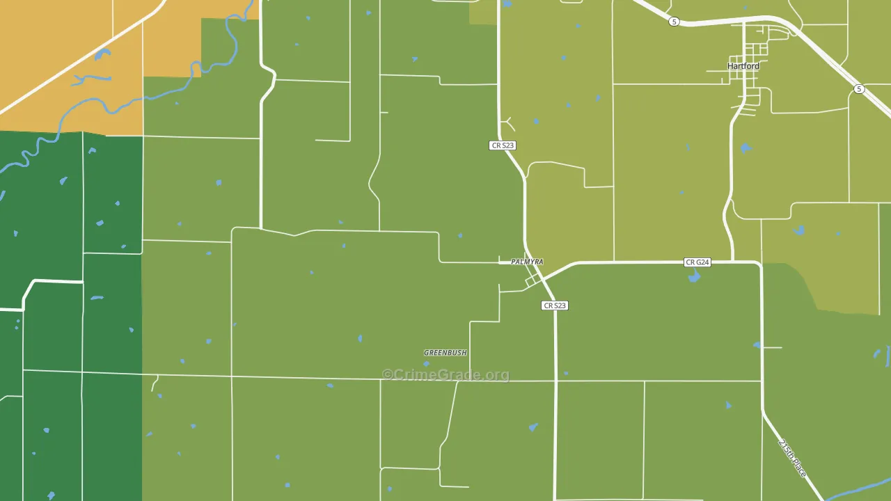 Palmyra, IA Map of Robbery Rates